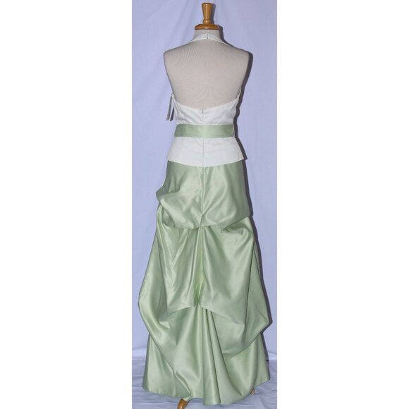 Poly USA #5540 Satin Formal Gown With Pick-up Skirt-Size M-IVORY/GREEN-NWT - Picture 2 of 5
